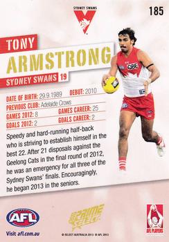 2013 Select Prime AFL #185 Tony Armstrong Back